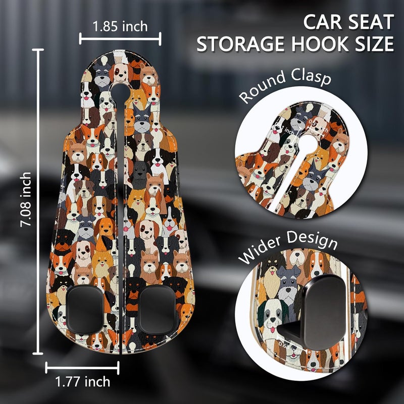 Blusabaca 2PCS Car Seat Back Storage Headrest Hooks, Cute Dogs Puppy Purse Holder Bags Hanger, PU Leather Double Metal Hook for Backseat Organizer, Women Car Accessories Organization - Image 5